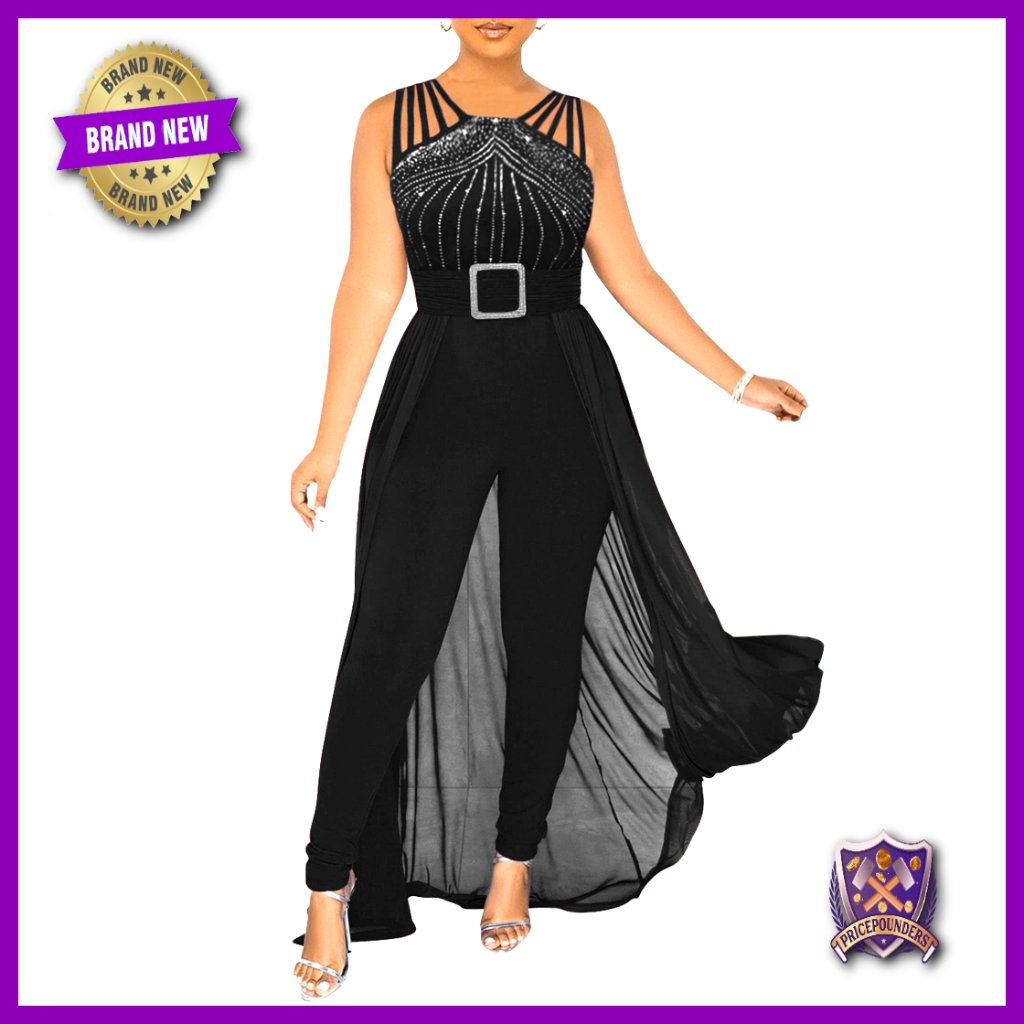 Sleeveless Rhinestone Jumpsuit Formal Party Wear Bodycon Polyester Spandex